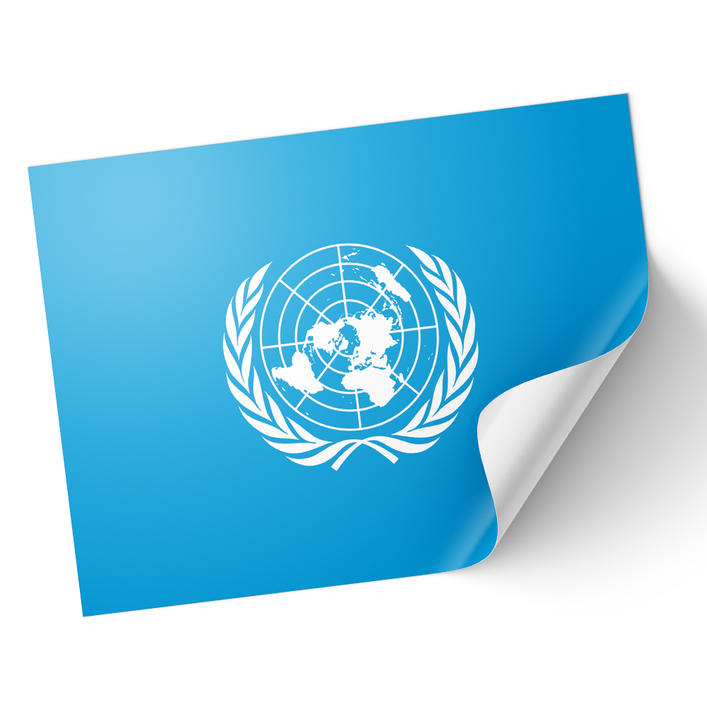 A sticker with the United Nations flag design, featuring a blue field with the UN emblem in white. © Tigoli® 2026 All Rights Reserved Panda Loco Ltd  Imagen principal del producto