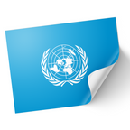 A sticker with the United Nations flag design, featuring a blue field with the UN emblem in white. © Tigoli® 2026 All Rights Reserved Panda Loco Ltd 
