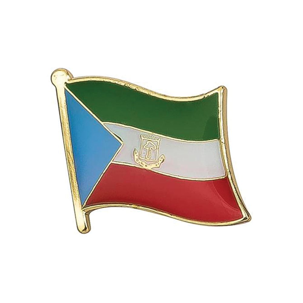 An enamel pin badge featuring the flag of Equatorial Guinea with a gold-plated metal butterfly clutch. © Tigoli® 2026 All Rights Reserved Panda Loco Ltd  Imagen principal del producto