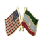 A pin badge featuring the American flag and the flag of Iran, symbolizing friendship between the two countries.