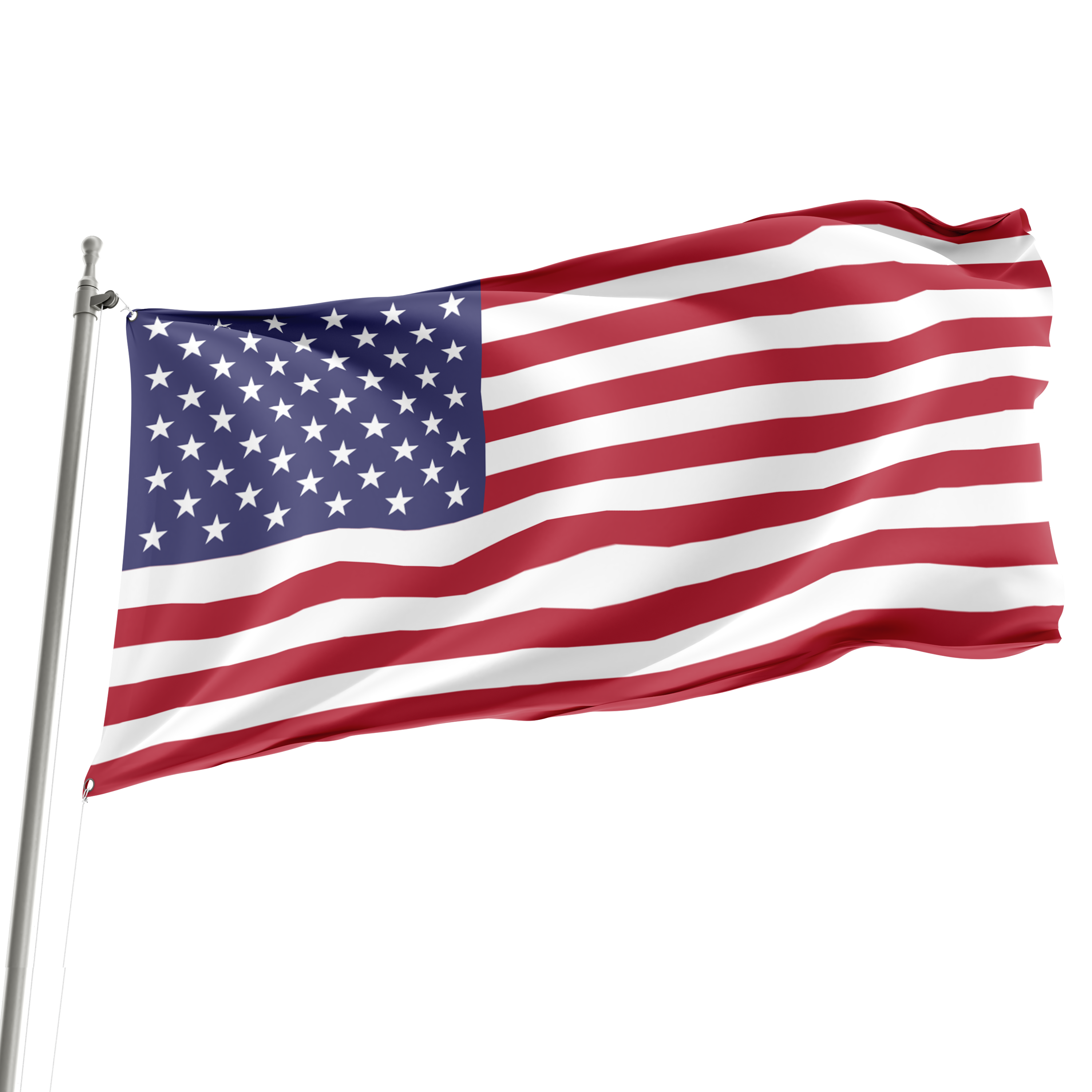 A 3' x 5' United States flag with stars and stripes, displayed on a pole against a white background. Imagen principal del producto