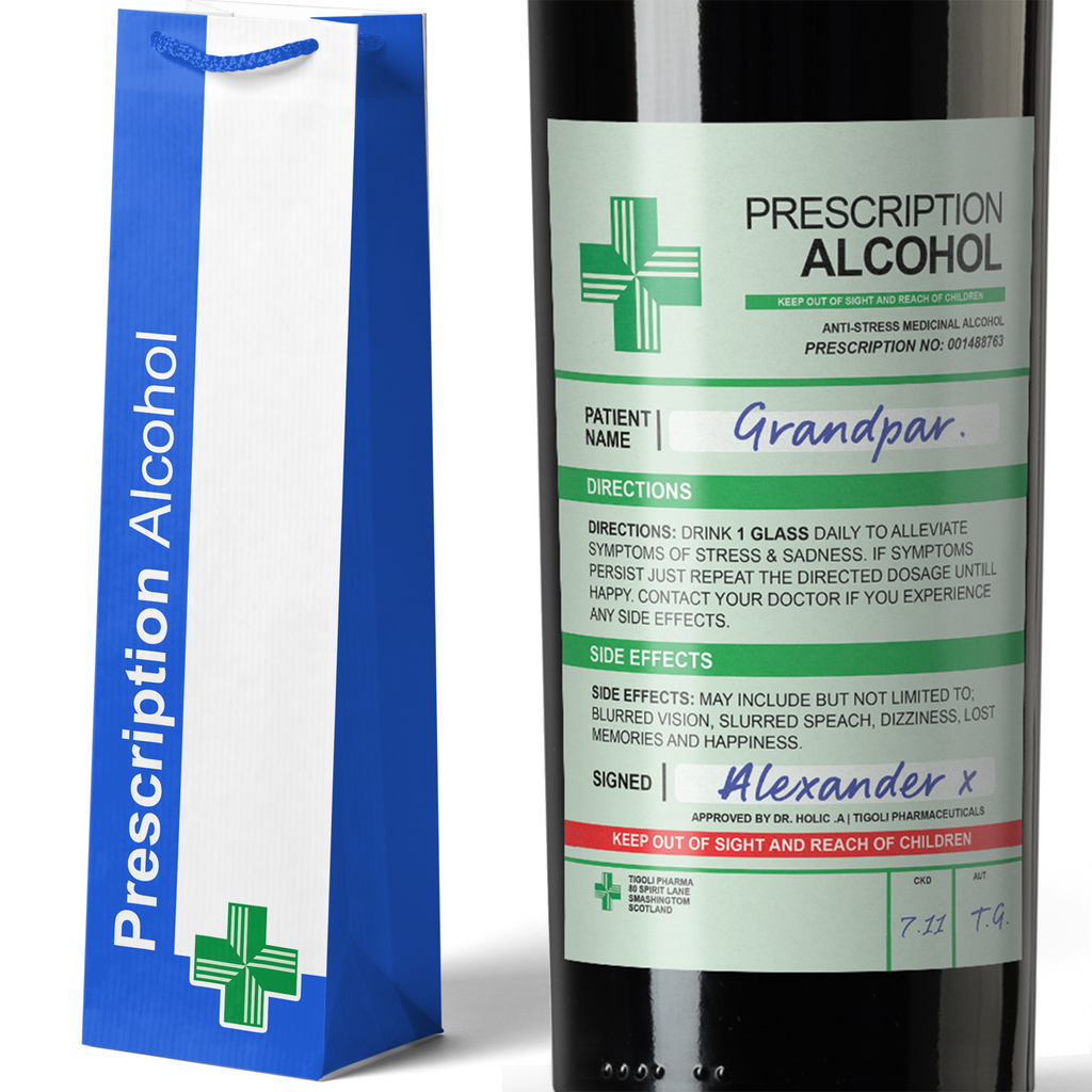 Bolsa para botellas de alcohol con receta + pegatinas