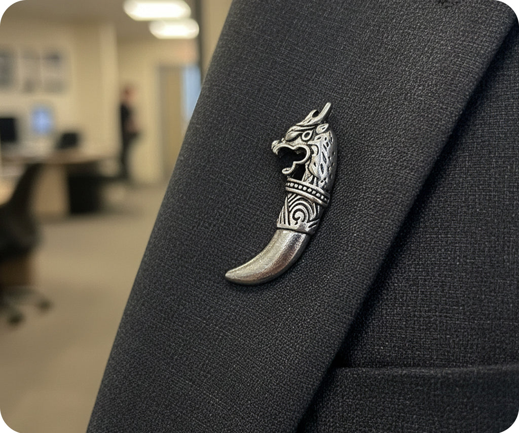 Nordic Viking Dragon Tooth Rune Pin Badge