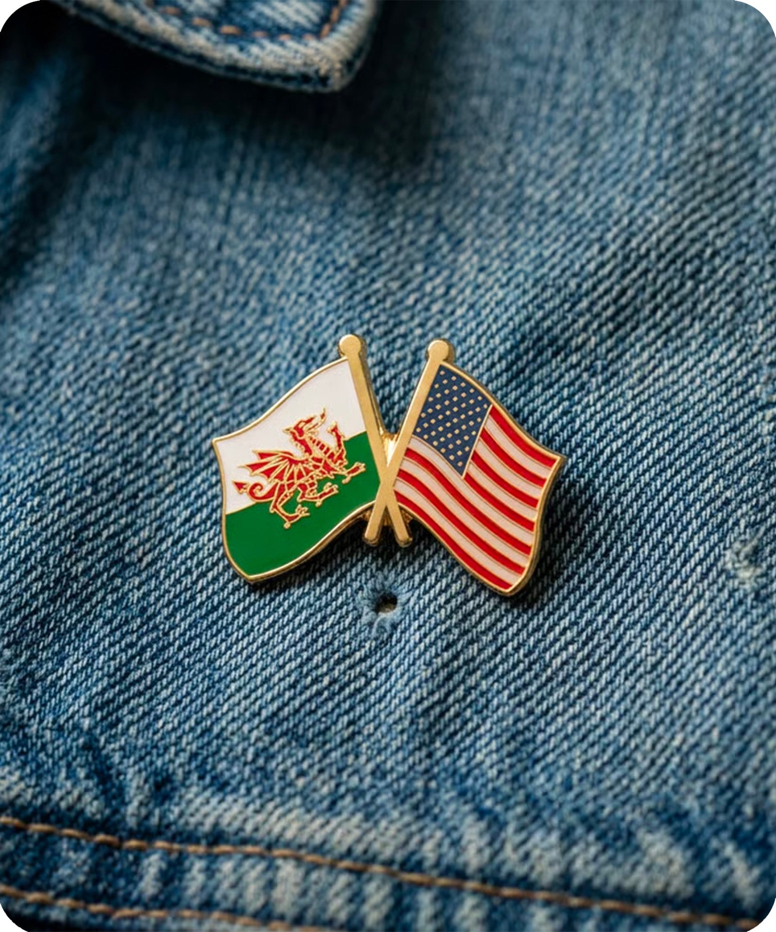 Wales & USA Friendship Flag Enamel Pin Badge