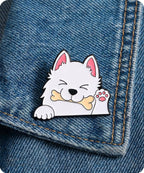 Cute White Puppy Enamel Lapel Pin Badge