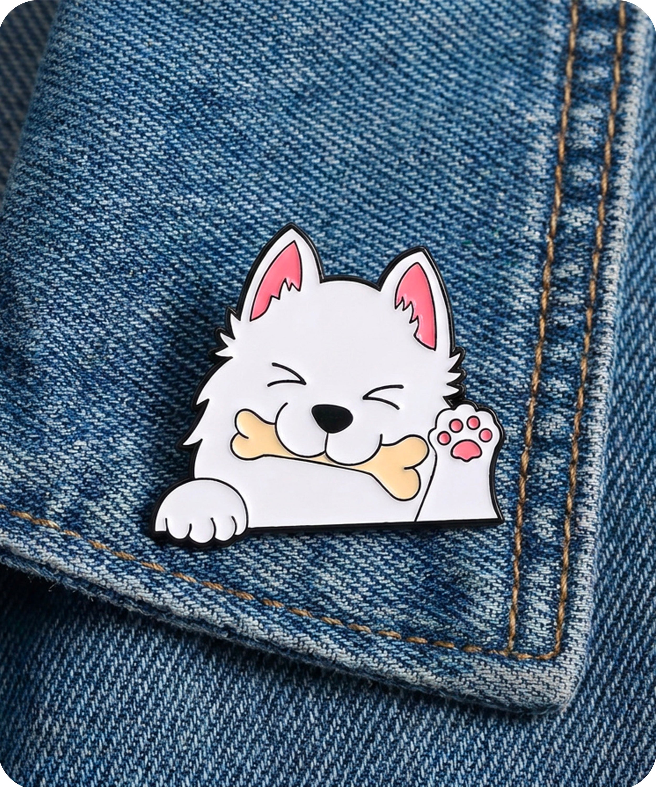 Cute White Puppy Enamel Lapel Pin Badge