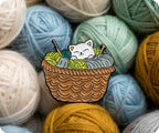 Kitten In Wool Knitting Basket Pin Badge