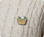Kitten In Wool Knitting Basket Pin Badge