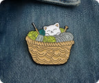 Kitten In Wool Knitting Basket Pin Badge