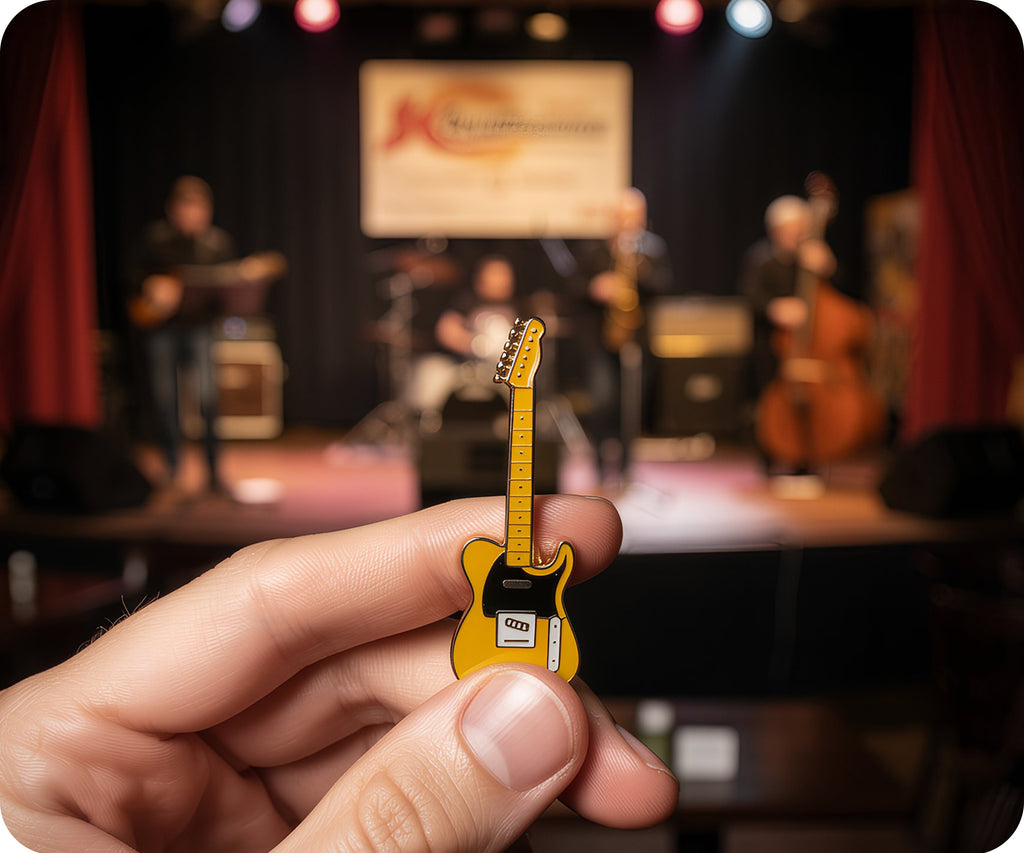 Yellow Electric Guitar Pin Badge