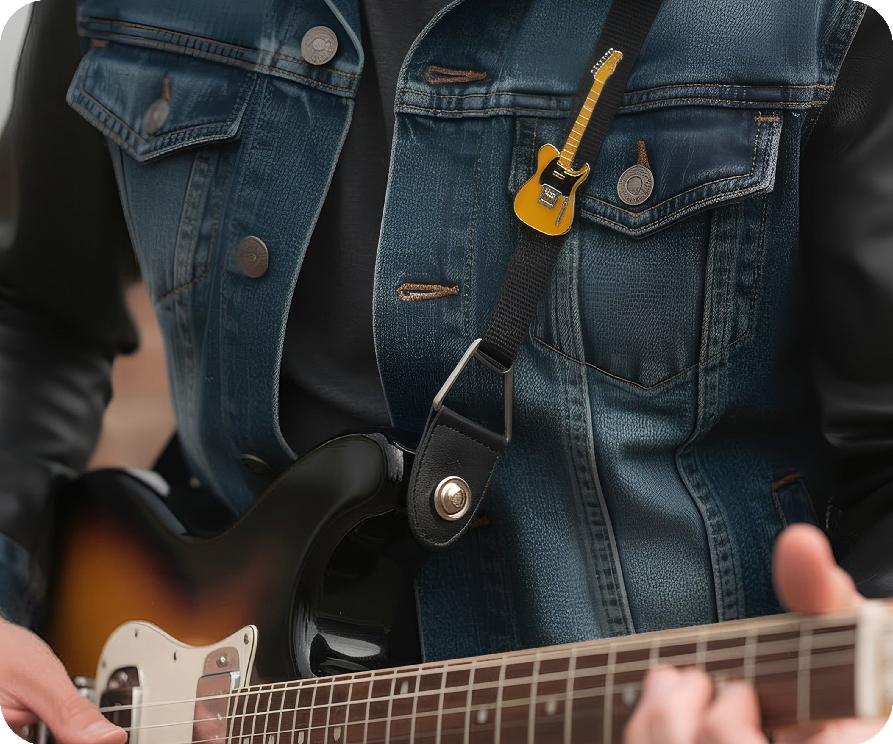 Yellow Electric Guitar Pin Badge