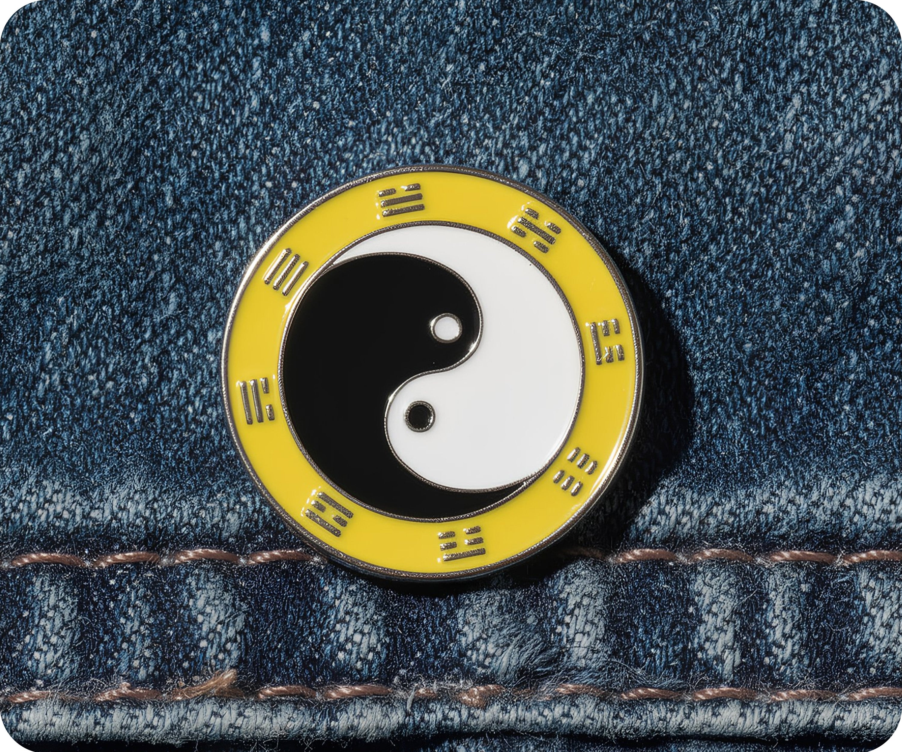 Yin & Yan Yellow Round Pin Badge