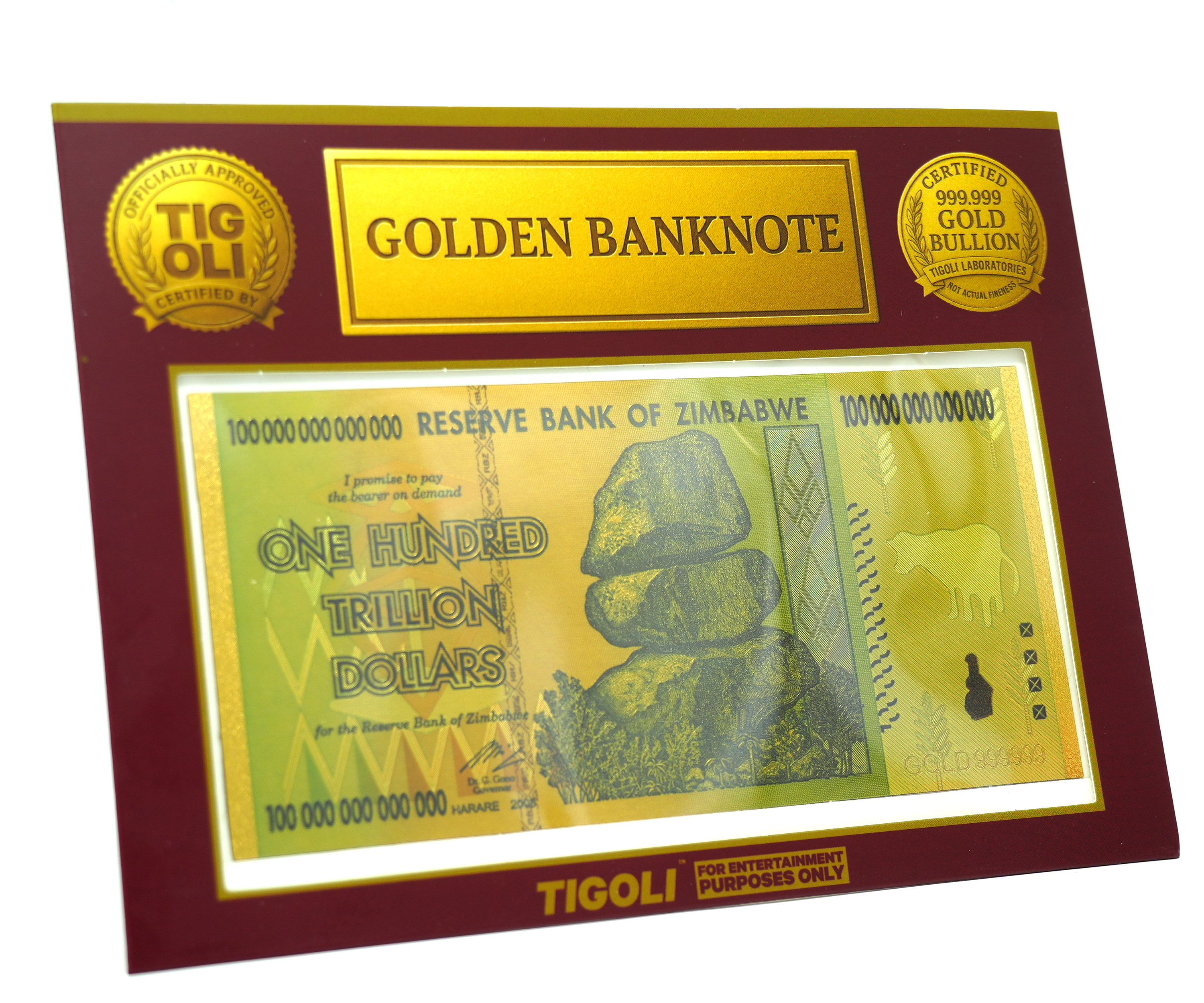 Zimbabwe 100 Trillion Dollar Golden Banknote