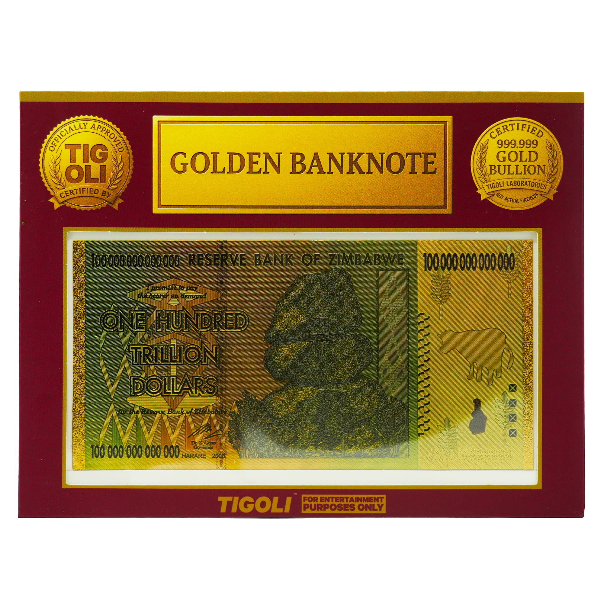 Billete de oro de 100 billones de dólares de Zimbabue 