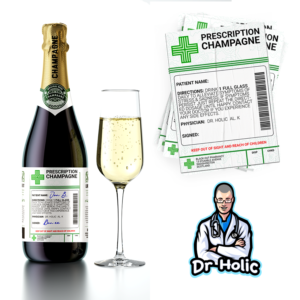 Botella de alcohol médica con receta de champán, regalo, calcomanía divertida para bebidas Imagen secundaria del producto