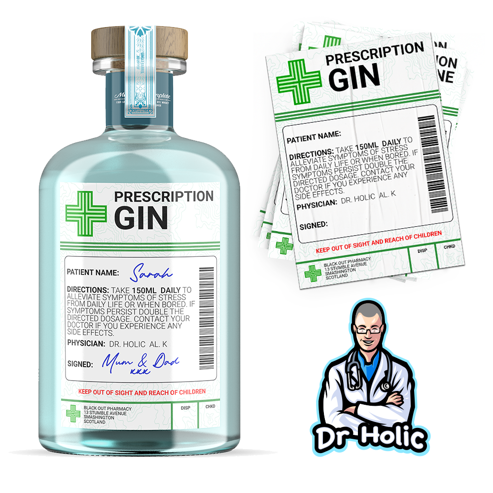 Pegatina divertida para bebidas con receta médica de ginebra y alcohol Imagen secundaria del producto