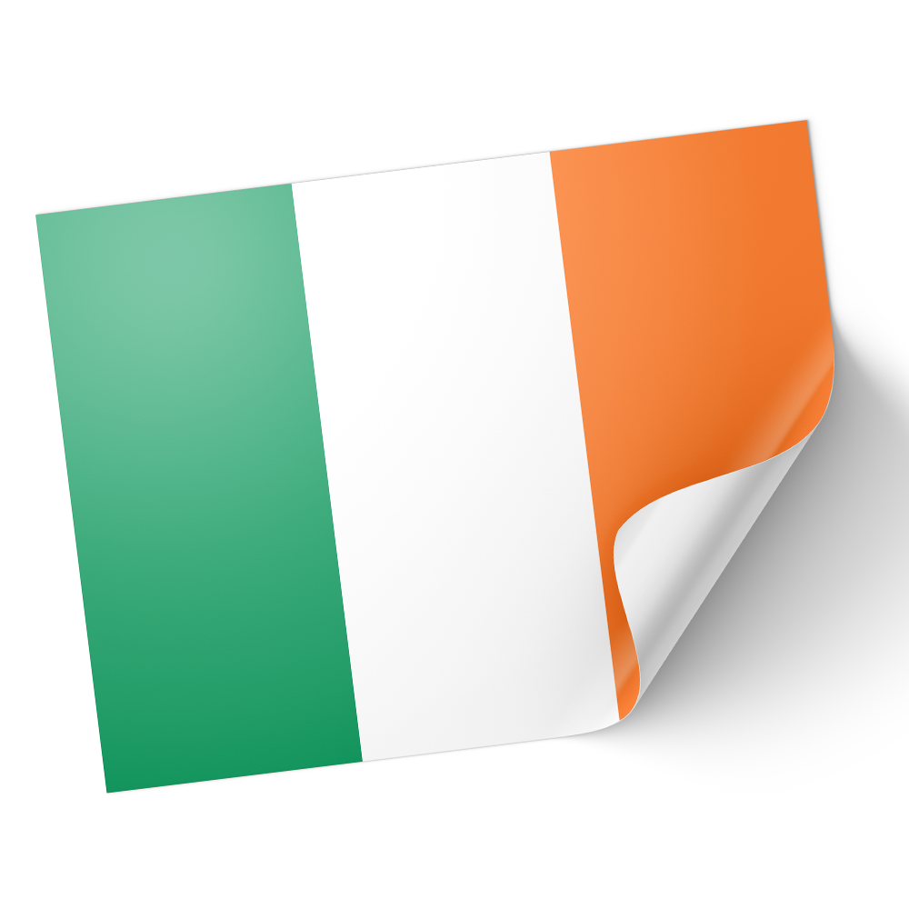 A sticker with the Ireland national flag design, featuring green and white colors. © Tigoli® 2026 All Rights Reserved Panda Loco Ltd 