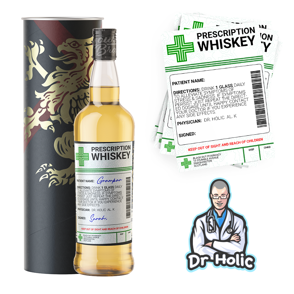 Pegatina divertida para regalo de botella de alcohol médico con receta de whisky Imagen secundaria del producto