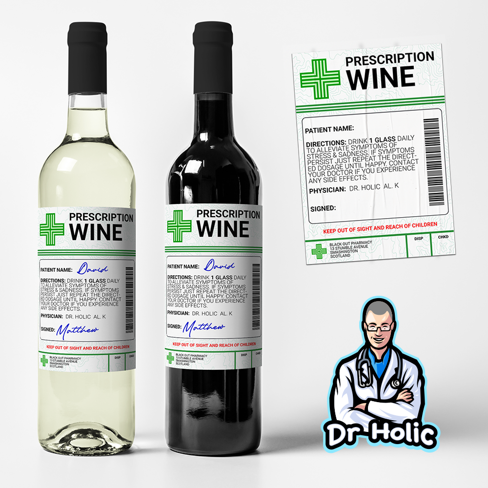 Wine Prescription Medical Alcohol Bottle Gift Funny Drinks Sticker