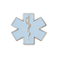 A blue enamel pin badge featuring a white medical snake design on a white background with a metallic border. © Tigoli® 2026 All Rights Reserved Panda Loco Ltd 
