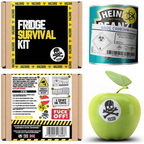 A novelty food sticker packaging with various humorous texts and symbols, including a skull and crossbones, and a canister of spray paint labeled 'HEINE BEER'. © Tigoli® 2026 All Rights Reserved Panda Loco Ltd 