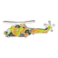A pin badge featuring a colorful helicopter design on an orange background with a butterfly clutch at the back. © Tigoli® 2026 All Rights Reserved Panda Loco Ltd 