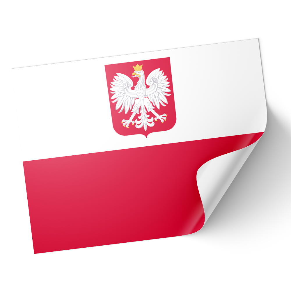 A sticker with the Polish naval flag, featuring a white eagle on a red background, with a peeling corner revealing a solid red area. © Tigoli® 2026 All Rights Reserved Panda Loco Ltd  Imagen principal del producto