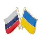 A badge featuring the flags of Russia and Ukraine with a butterfly clutch. © Tigoli® 2026 All Rights Reserved Panda Loco Ltd 